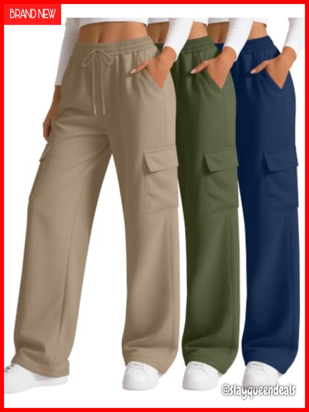 3 Pack Women's Cargo Sweatpants Baggy Wide Leg Joggers